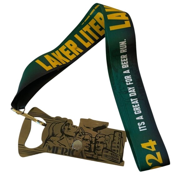 Virtual Run Medal Laker Liter .33K  2024 Bottle Opener With Lanyard - Picture 3 of 5